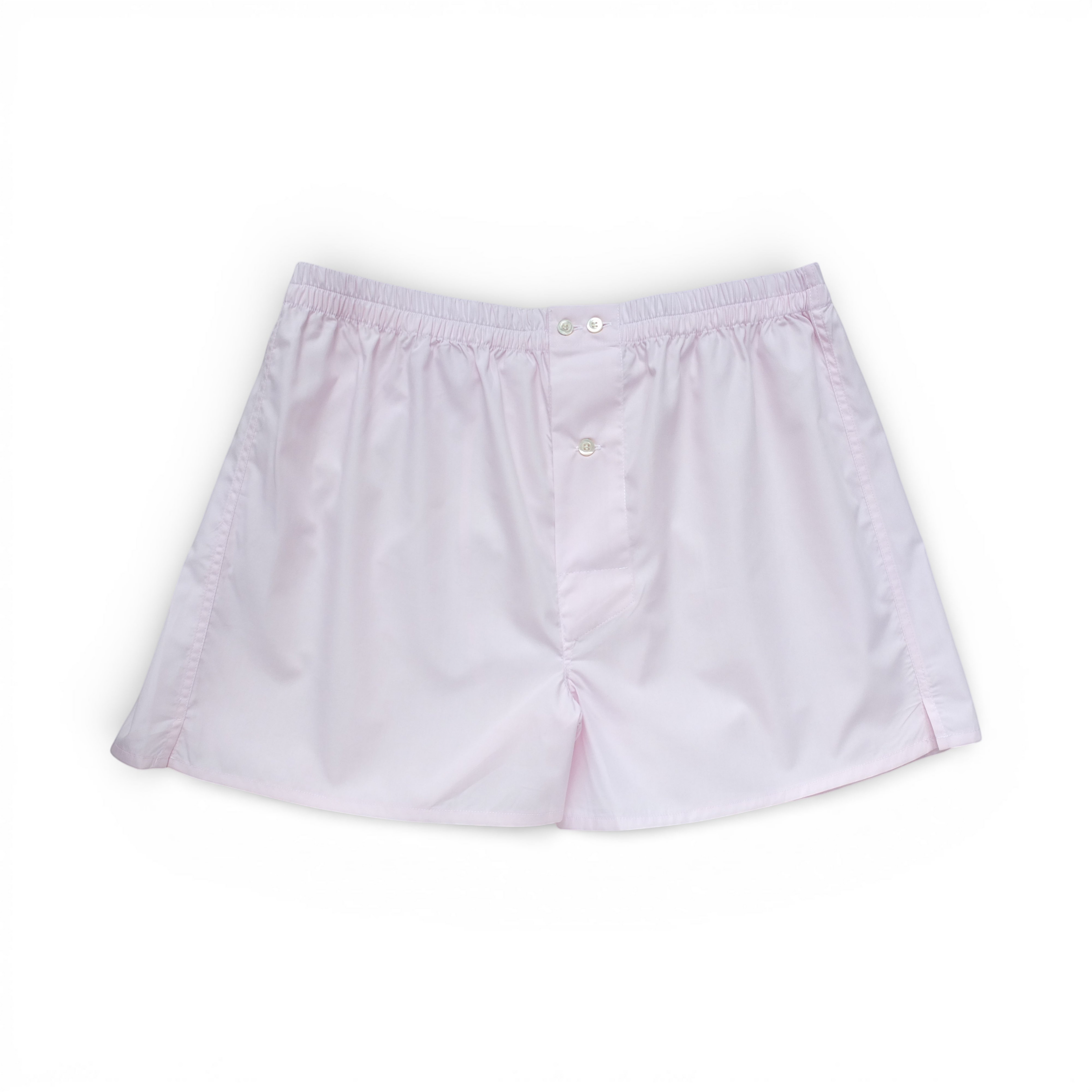 St Roch light pink poplin boxer shorts with elasticated waistband and button fly.